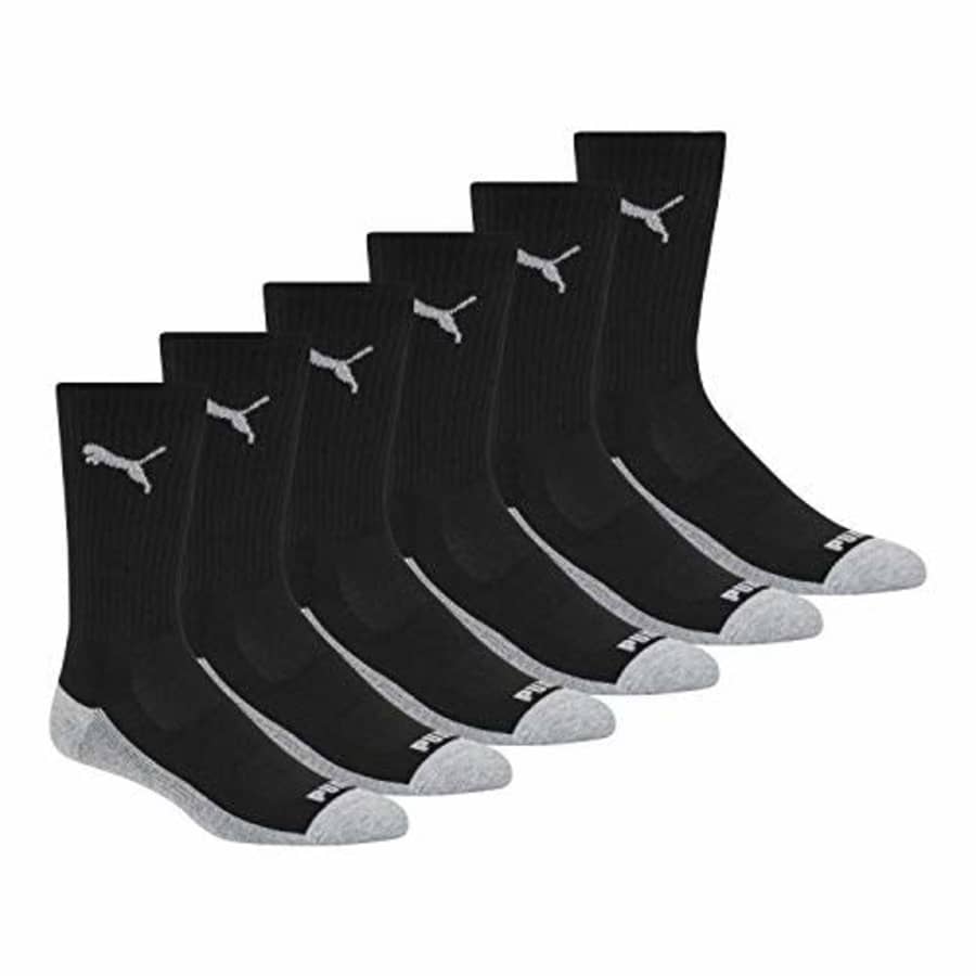 PUMA mens 6 Pack Crew Socks, Black/Gray, 13-Oct US for $19