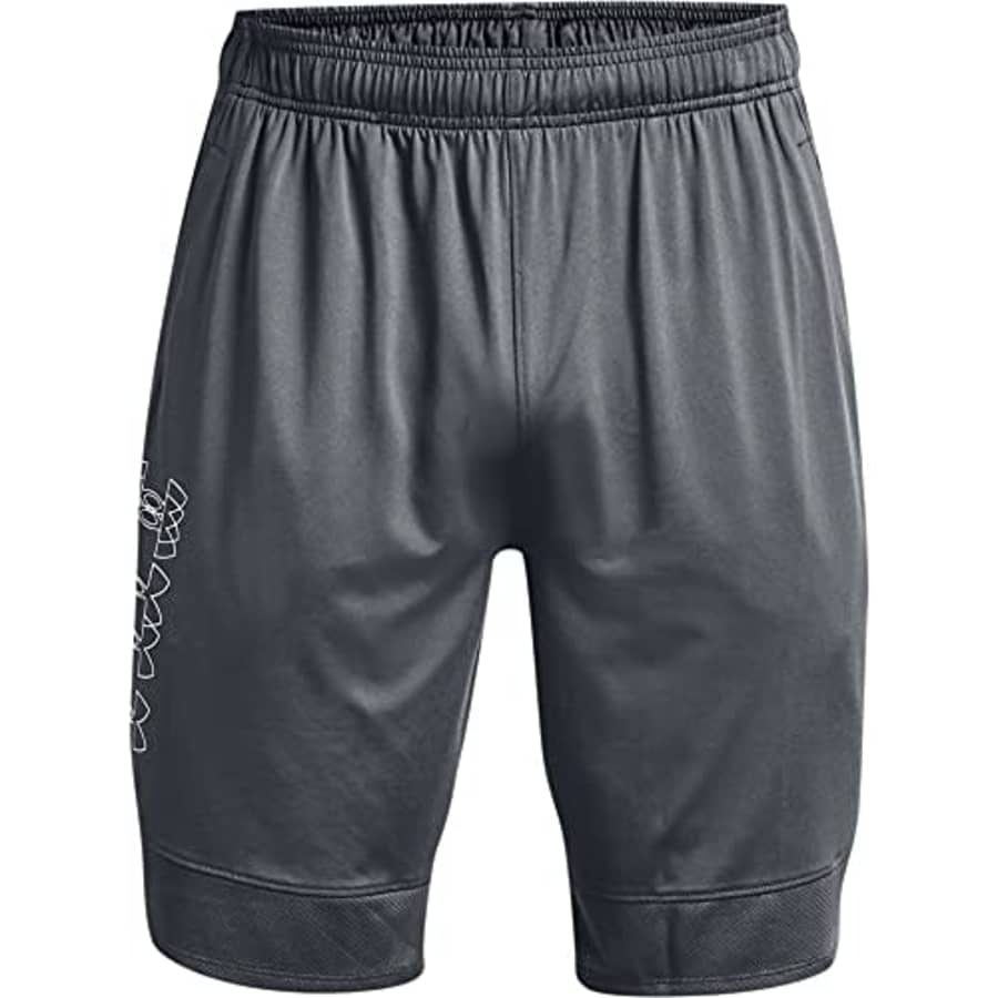Under Armour Men's Stretch Train Logo Shorts, Pitch Gray (012)/White, Medium for $31