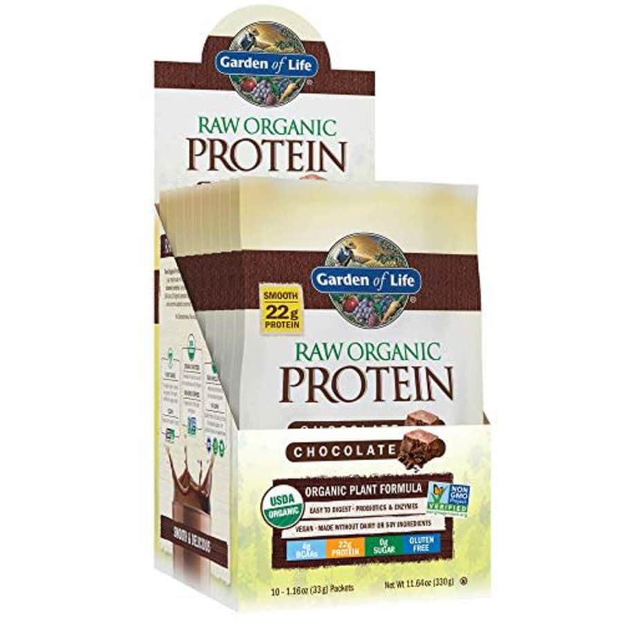 Garden of Life Raw Organic Protein Chocolate Powder Packets, 10ct Tray - Certified Vegan, Gluten for $44