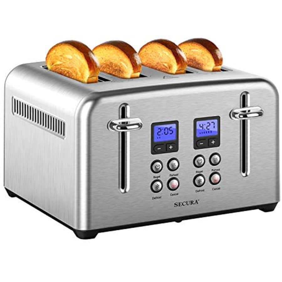 Secura Toaster 4 Slice Stainless Steel Extra Wide Slots for Bagel Bread with Defrost Reheat for $60 Secura Toaster 4 Slice Stainless Steel Extra Wide Slots for Bagel Bread with Defrost Reheat for $60