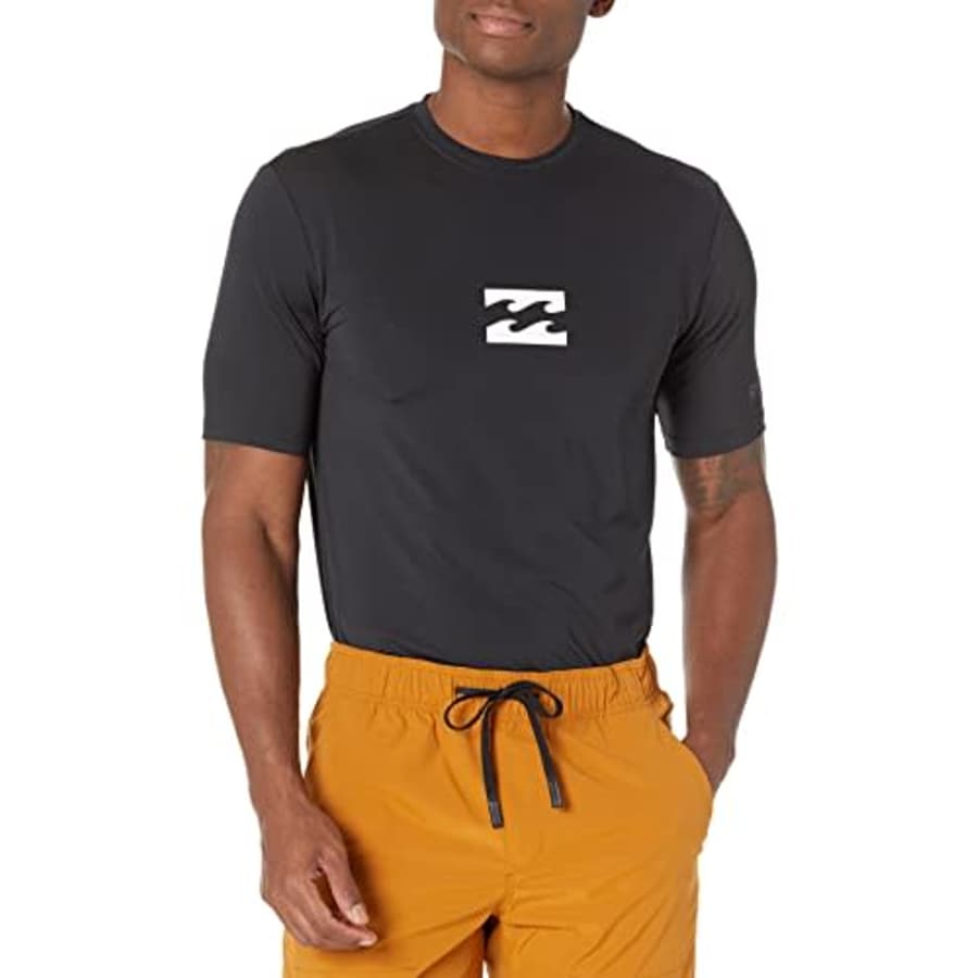 Billabong Men's Standard Classic Short Sleeve Loose Fit Rashguard, Black Wave, Small for $29