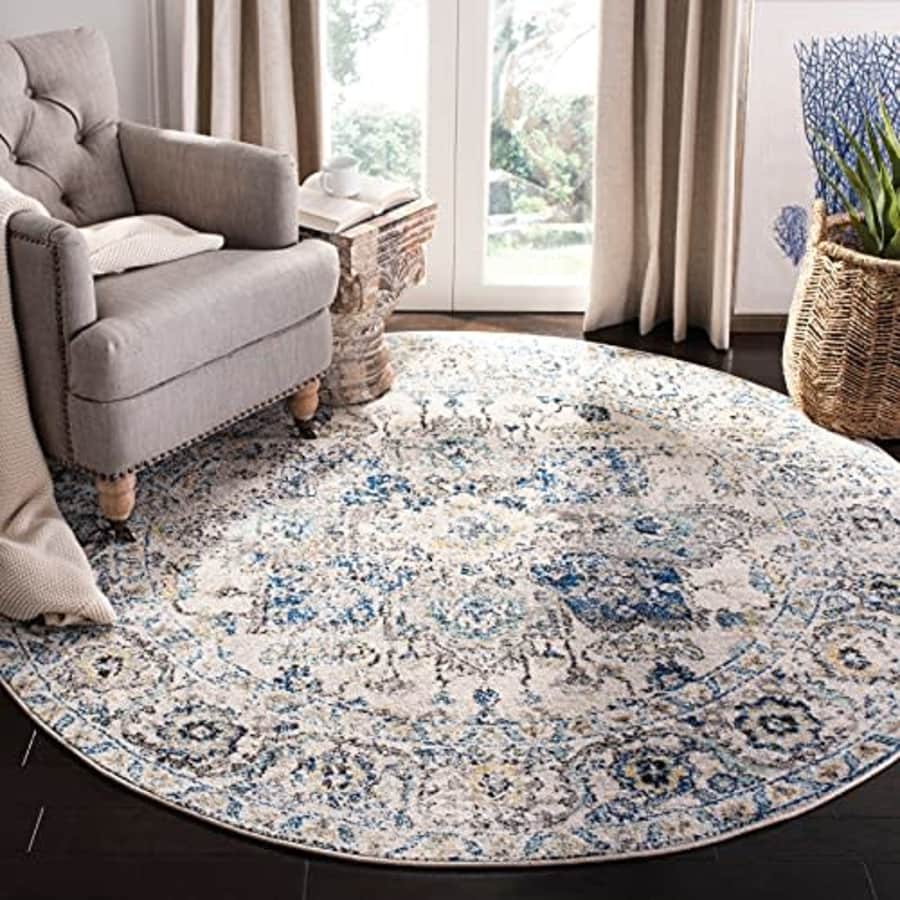 SAFAVIEH Madison Collection 5'3" Round Grey/Ivory MAD603F Oriental Snowflake Medallion Distressed for $56