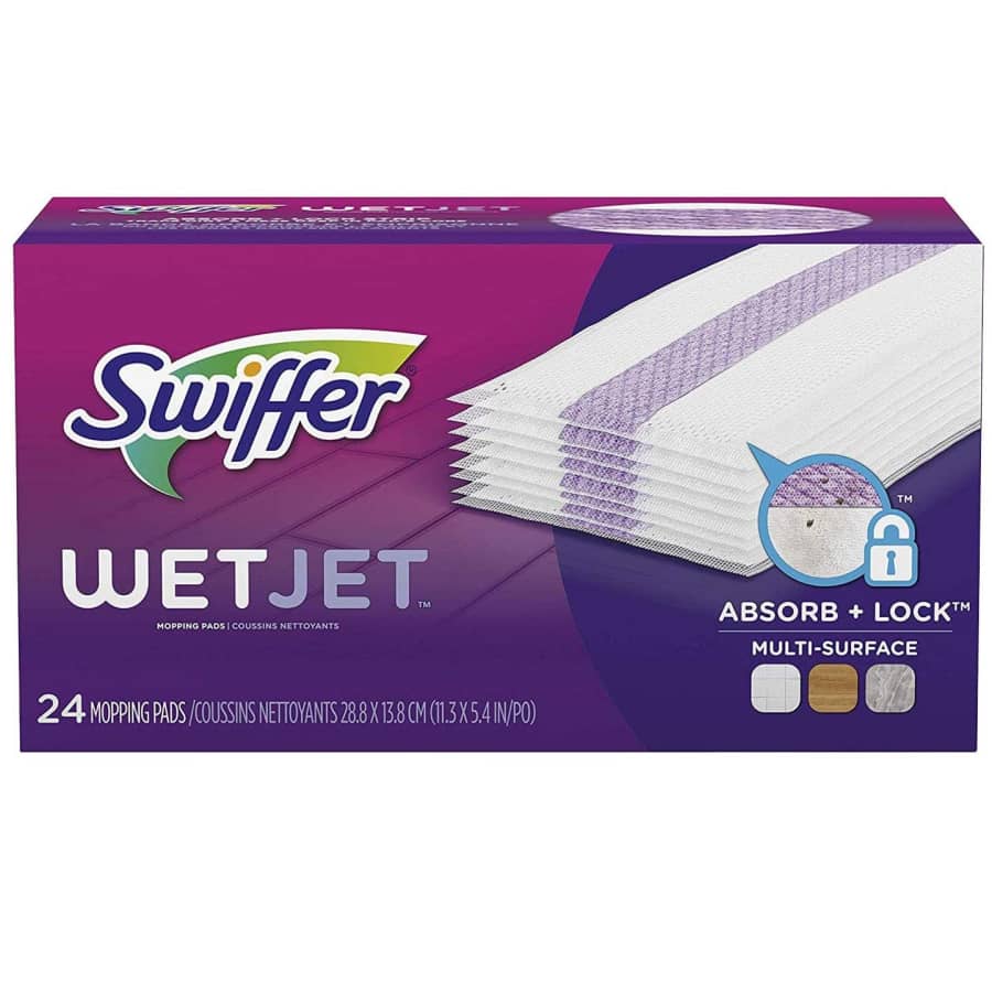 Swiffer WetJet Hardwood Floor Cleaner Spray Mop Pad Refill 24-Pack for $14 Swiffer WetJet Hardwood Floor Cleaner Spray Mop Pad Refill 24-Pack for $14