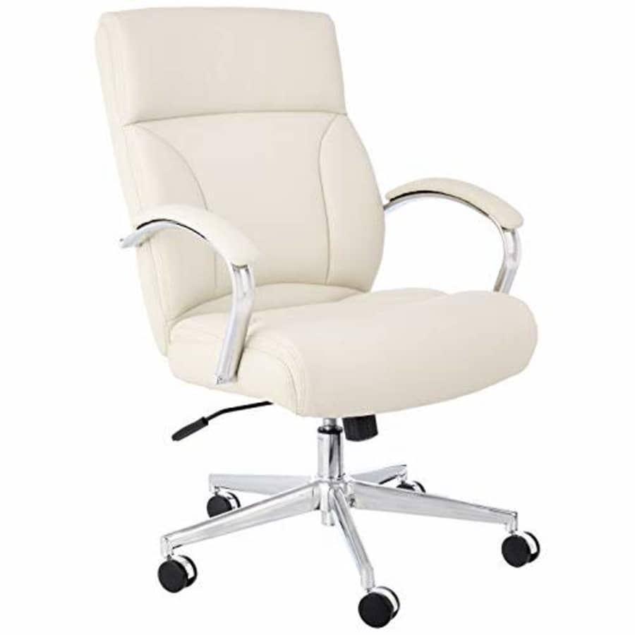Amazon Basics Modern Executive Chair, 275lb Capacity with Oversized Seat Cushion, Ivory Bonded for $109 Amazon Basics Modern Executive Chair, 275lb Capacity with Oversized Seat Cushion, Ivory Bonded for $109