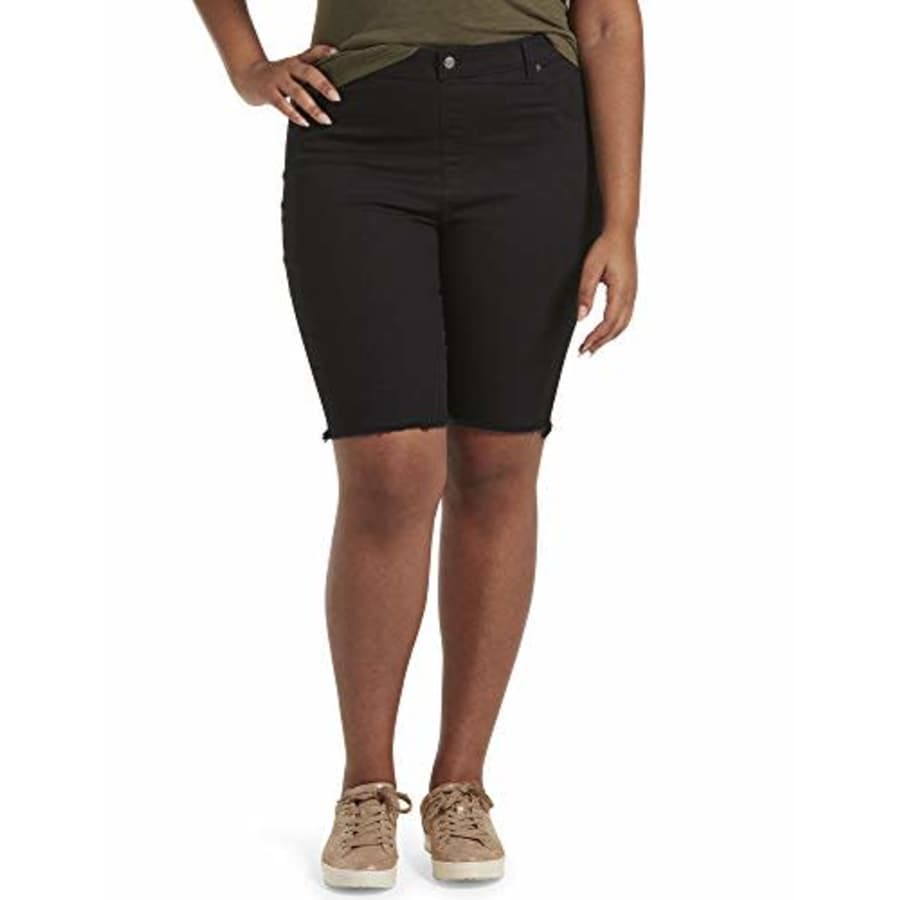 HUE Women's Ultra Soft Denim High Rise Bermuda Shorts, Black, M for $31 HUE Women's Ultra Soft Denim High Rise Bermuda Shorts, Black, M for $31