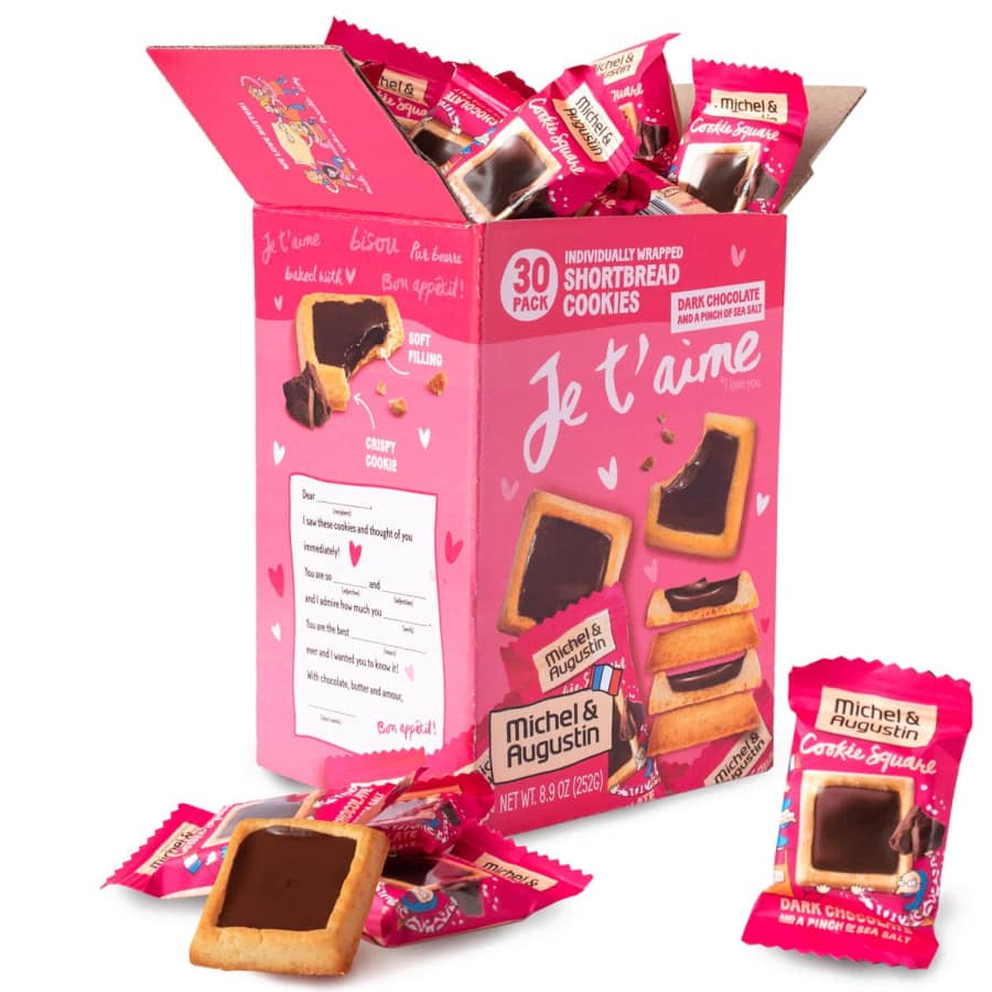 Michel et Augustin Chocolate Cookie Squares 30-Pack Valentine's Day Gift Box for $12