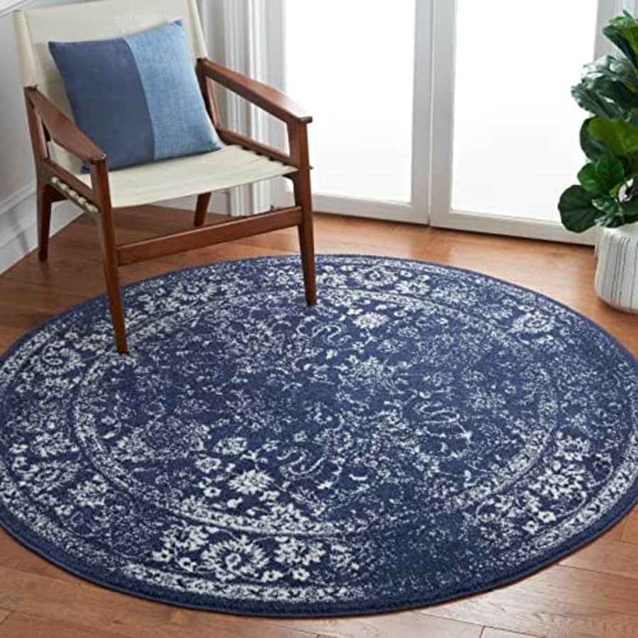 Safavieh Adirondack Collection Area Rug - 4' Round, Navy & Ivory, Oriental Distressed Design, for $63