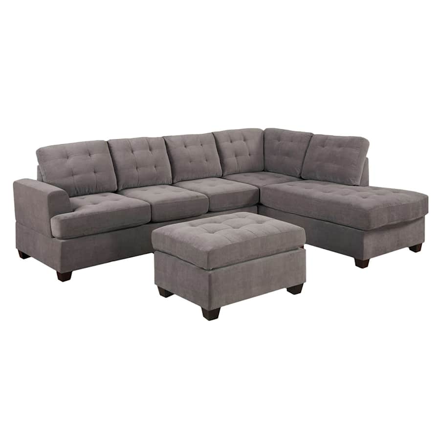 Mobilis 3-Piece Modern Reversible Tufted Microfiber Sectional Sofa w/ Ottoman for $558 Mobilis 3-Piece Modern Reversible Tufted Microfiber Sectional Sofa w/ Ottoman for $558