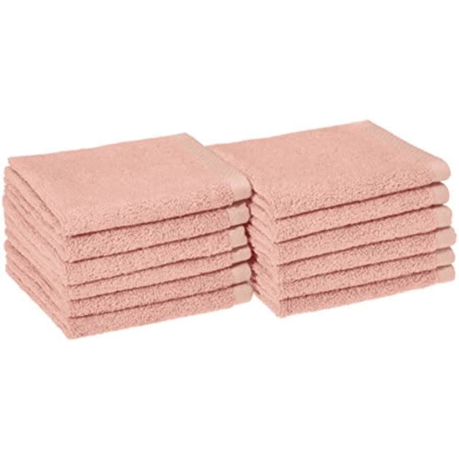 Amazon Basics Quick-Dry, Luxurious, Soft, 100% Cotton Towels, Petal Pink - Set of 12 Washcloths for $23 Amazon Basics Quick-Dry, Luxurious, Soft, 100% Cotton Towels, Petal Pink - Set of 12 Washcloths for $23