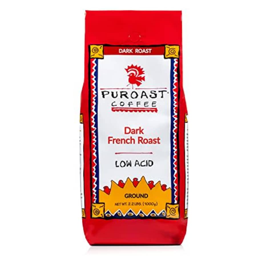 Puroast Coffee Puroast Low Acid Ground Coffee, Bold French Roast, Certified Low Acid Coffee - pH above 5.5, High for $31 Puroast Coffee Puroast Low Acid Ground Coffee, Bold French Roast, Certified Low Acid Coffee - pH above 5.5, High for $31