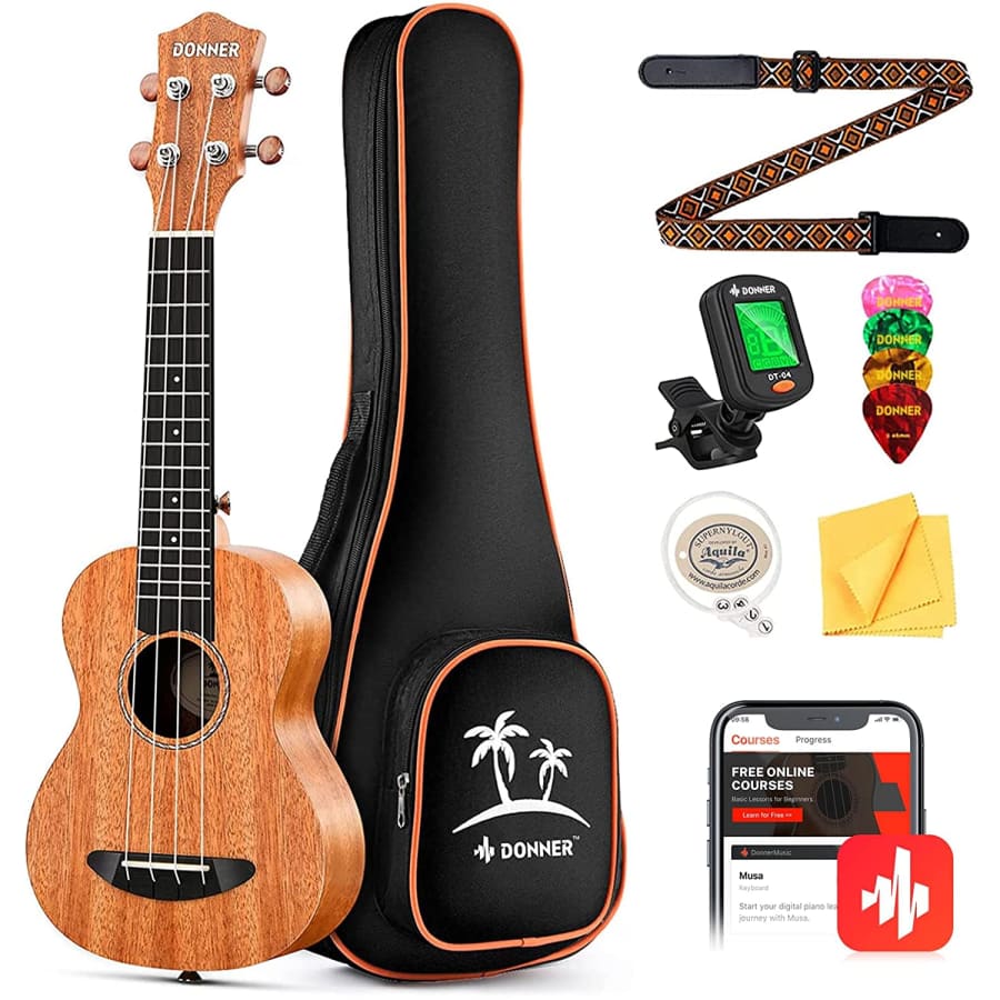 Donner 26" Professional Tenor Mahogany Ukulele Bundle for $64