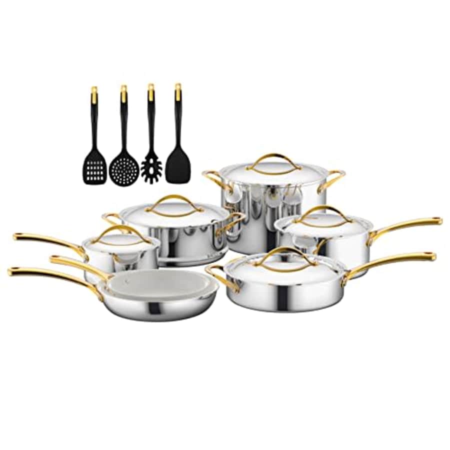 NutriChef Kitchenware Pots & Pans Set - 16-Piece Set Clad Kitchen Cookware with Nylon Utensils, Fry for $260