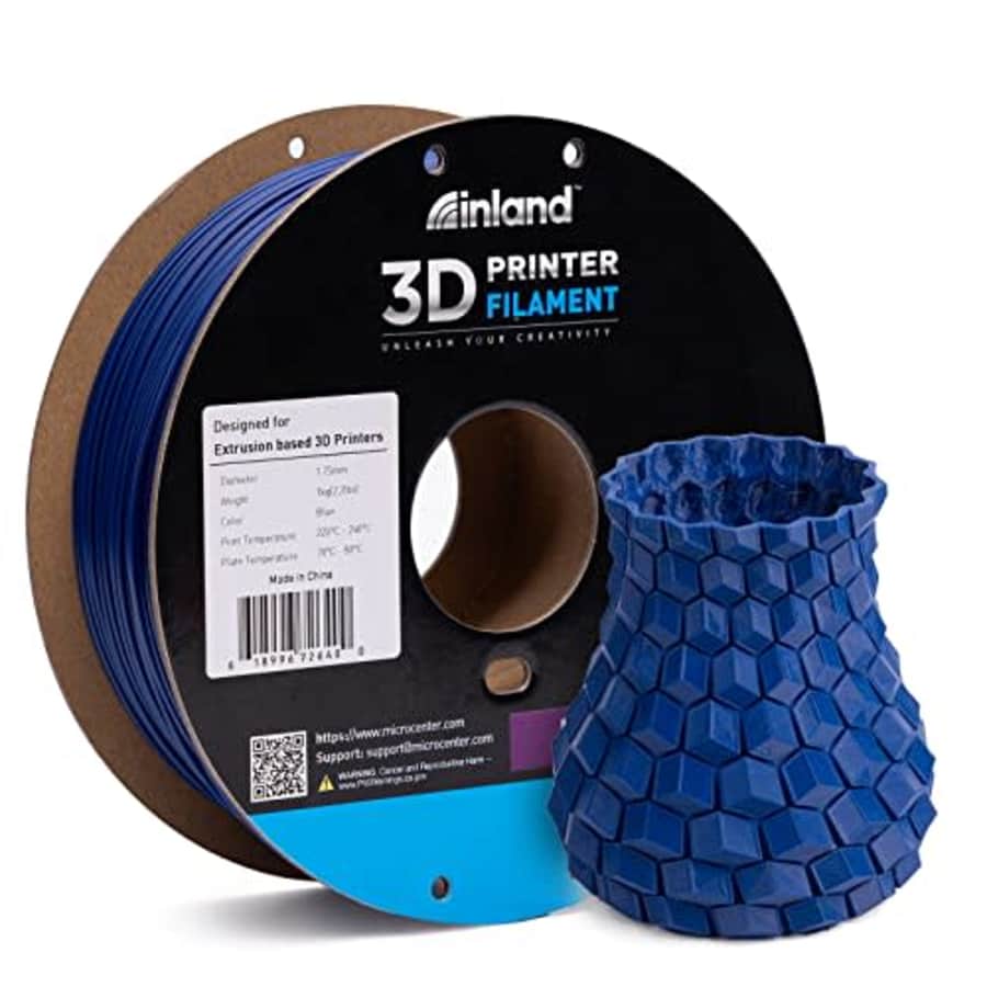 Inland 1.75mm Blue PETG 3D Printer Filament, Dimensional Accuracy +/- 0.03 mm - 1kg Cardboard Spool for $25