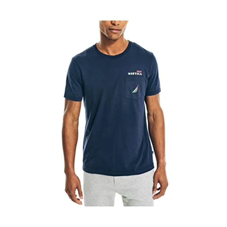 Nautica Men's Sustainably Crafted J-Class Logo Puff Graphic T-Shirt,Navy Seas,S for $14