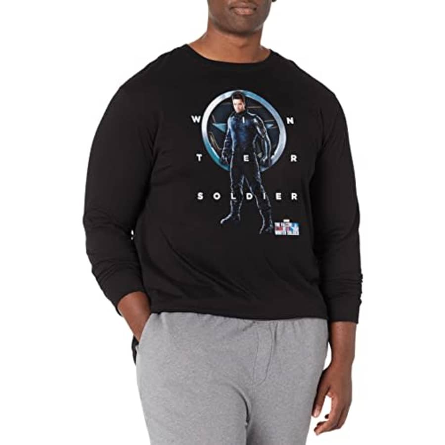 Marvel Big & Tall Falcon Winter Soldier Grid Text Men's Tops Short Sleeve Tee Shirt, Black, Large for $22