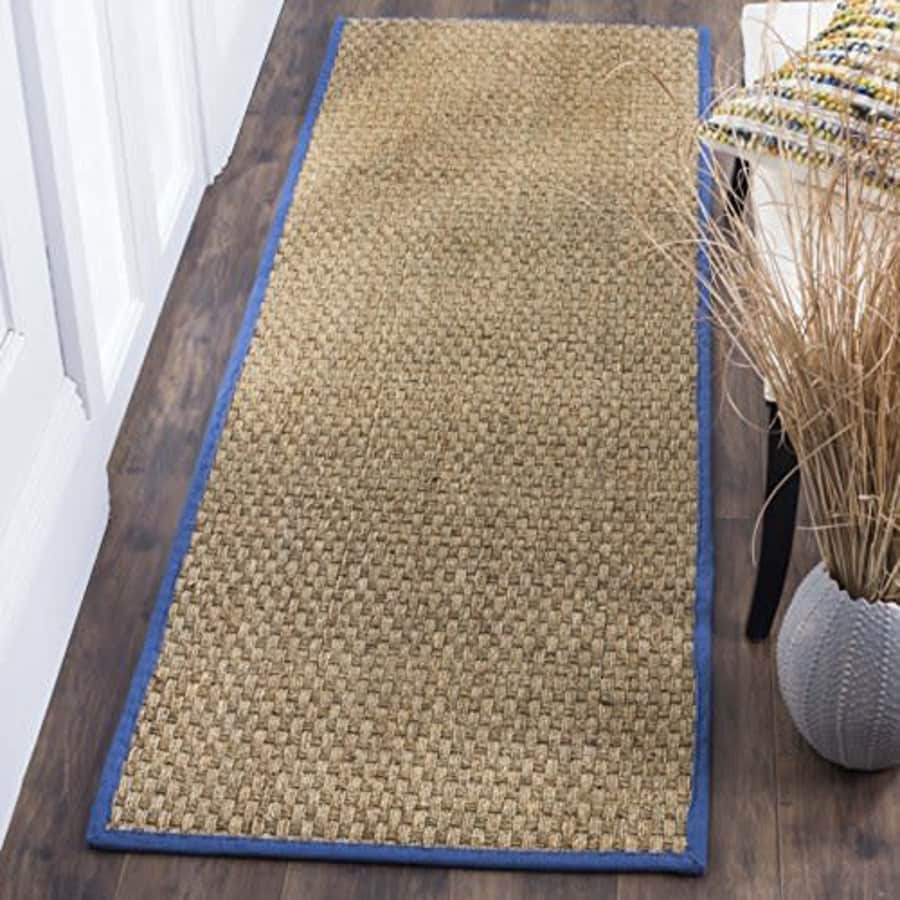 Safavieh Natural Fiber Collection NF114T Basketweave Natural and Navy Summer Seagrass Area Rug (2' for $23