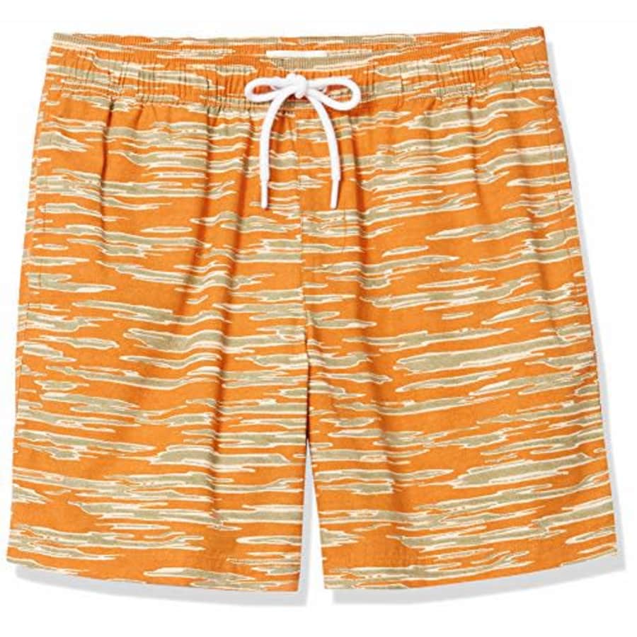 Goodthreads Men's 7" Inseam Swim Trunk, Camo Stripe Print, Small for $8
