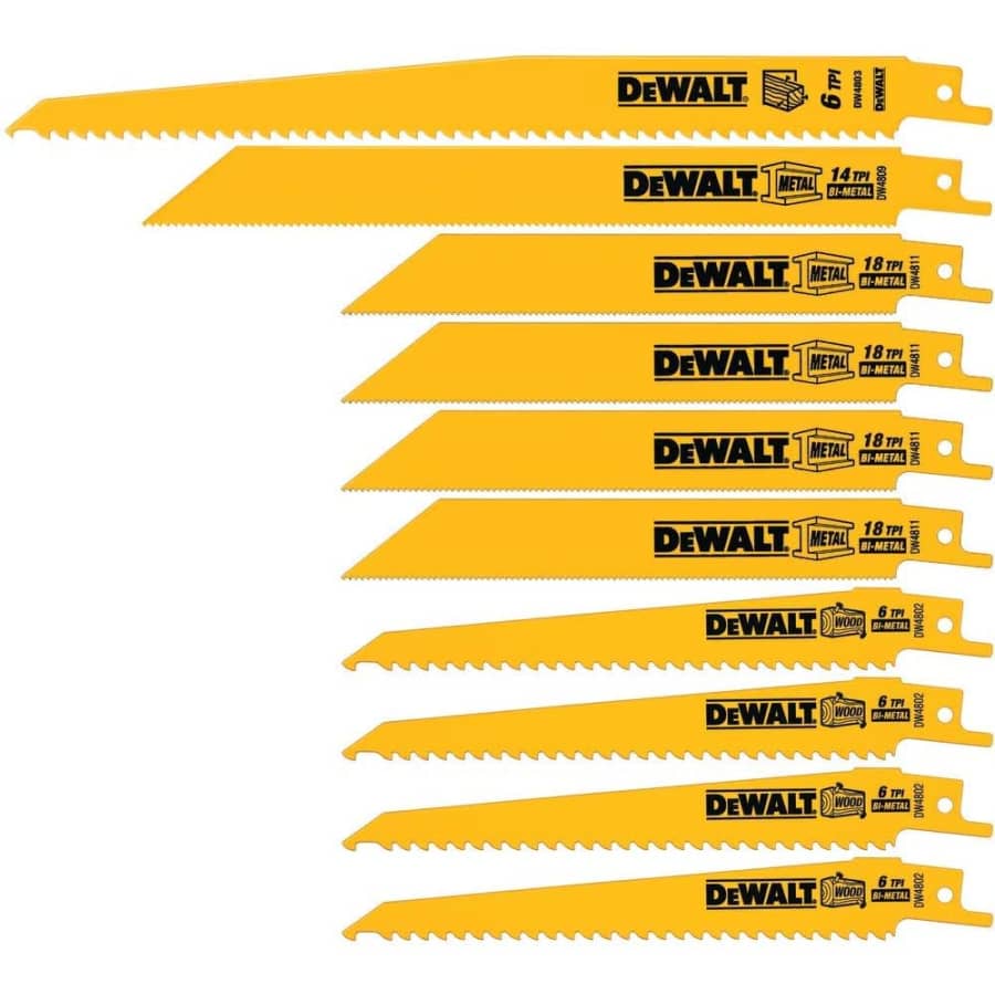 DeWalt 10-Piece Reciprocating Saw Blade Set: $15 DeWalt 10-Piece Reciprocating Saw Blade Set: $15