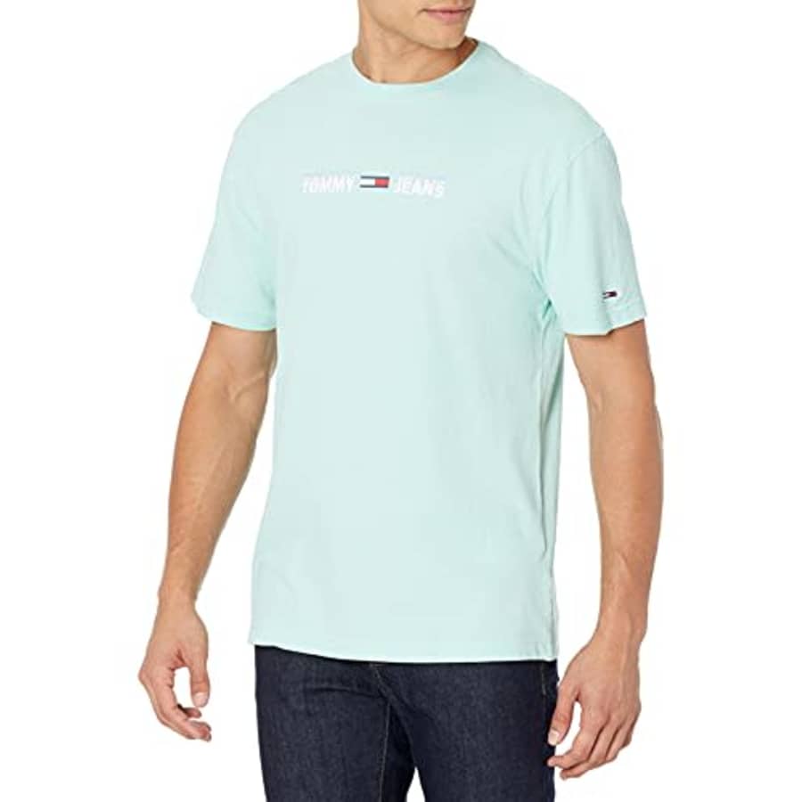 Tommy Hilfiger Men's Tommy Jeans Short Sleeve Graphic T Shirt, CSP-Aqua Coast, X-Small for $24