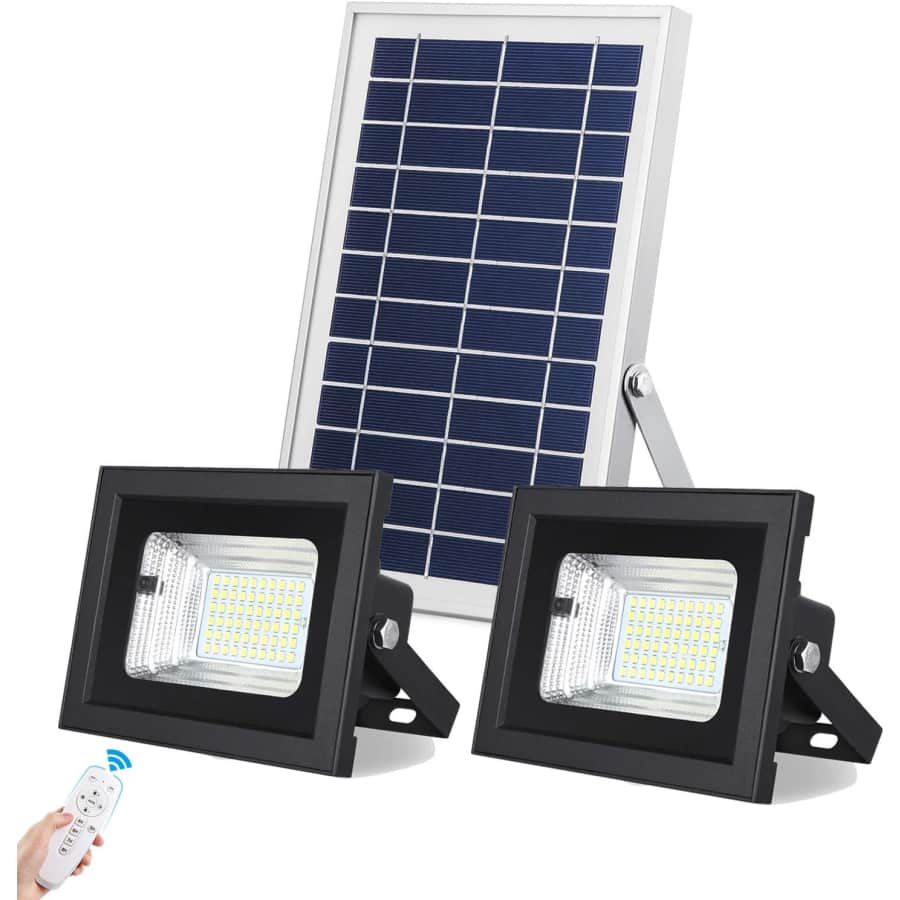 Uponun Dual Head Solar Flood Lights w/ Solar Panel for $33