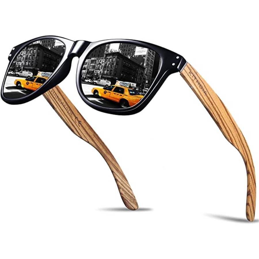 Kithdia Polarized Sunglasses with Bamboo Temples for $9