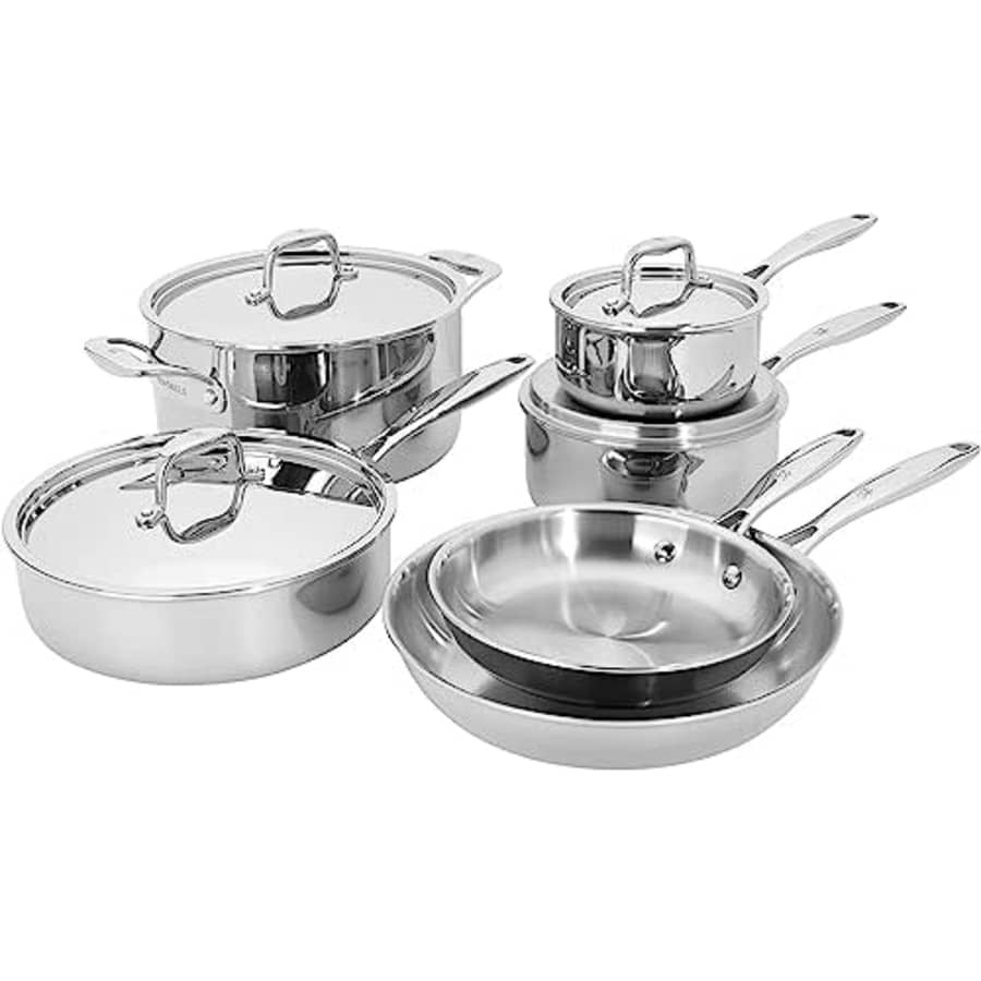 J.A. Henckels HENCKELS Clad Impulse 10-pc 3-Ply Stainless Steel Pots and Pans Set, Cookware Set, Fry Pan, for $194