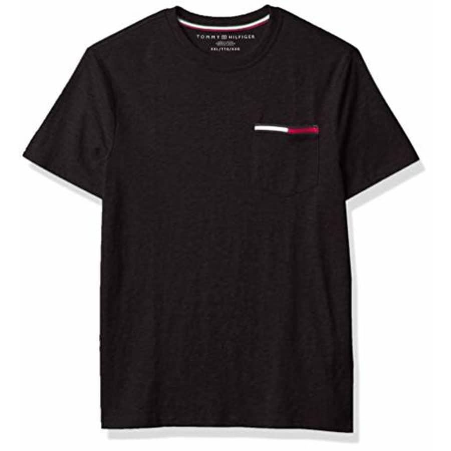 Tommy Hilfiger Men's Short Sleeve Crewneck T Shirt with Pocket, Jet Black-PT, XS for $25