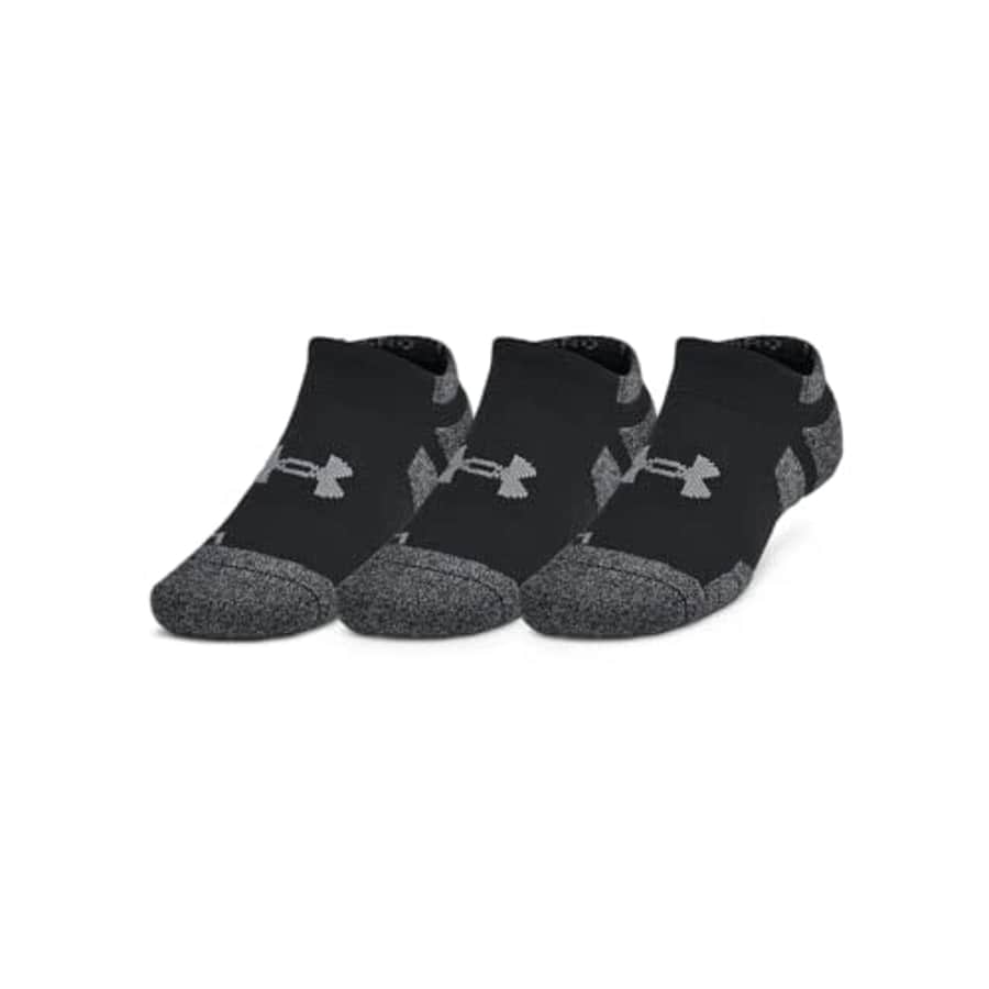Under Armour Unisex-Adult Performance Tech Pro No Show Socks 3 Pack, (001) Black/Black/Castlerock, for $186