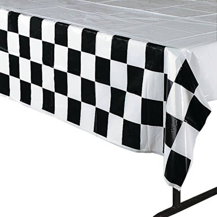 Fun Express Black and White Checkered Flag Plastic Tablecloth - Cars Party Supplies for $13 Fun Express Black and White Checkered Flag Plastic Tablecloth - Cars Party Supplies for $13