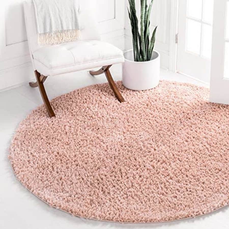 Unique Loom Davos Shag Collection Contemporary Soft Cozy Solid Shag Dusty Rose Round Rug (3' 3 x 3' for $49