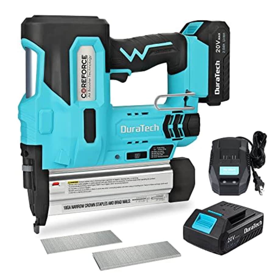 DURATECH 20V Cordless Brad Nailer, 18 Gauge, 2-in-1 Nail/Staple Gun for Upholstery, Carpentry, for $133 DURATECH 20V Cordless Brad Nailer, 18 Gauge, 2-in-1 Nail/Staple Gun for Upholstery, Carpentry, for $133