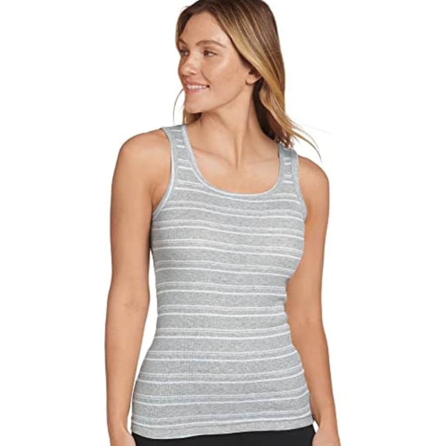 Jockey Women's Activewear 100% Cotton Rib Tank, Grey Heather White Stripe, XS for $6 Jockey Women's Activewear 100% Cotton Rib Tank, Grey Heather White Stripe, XS for $6