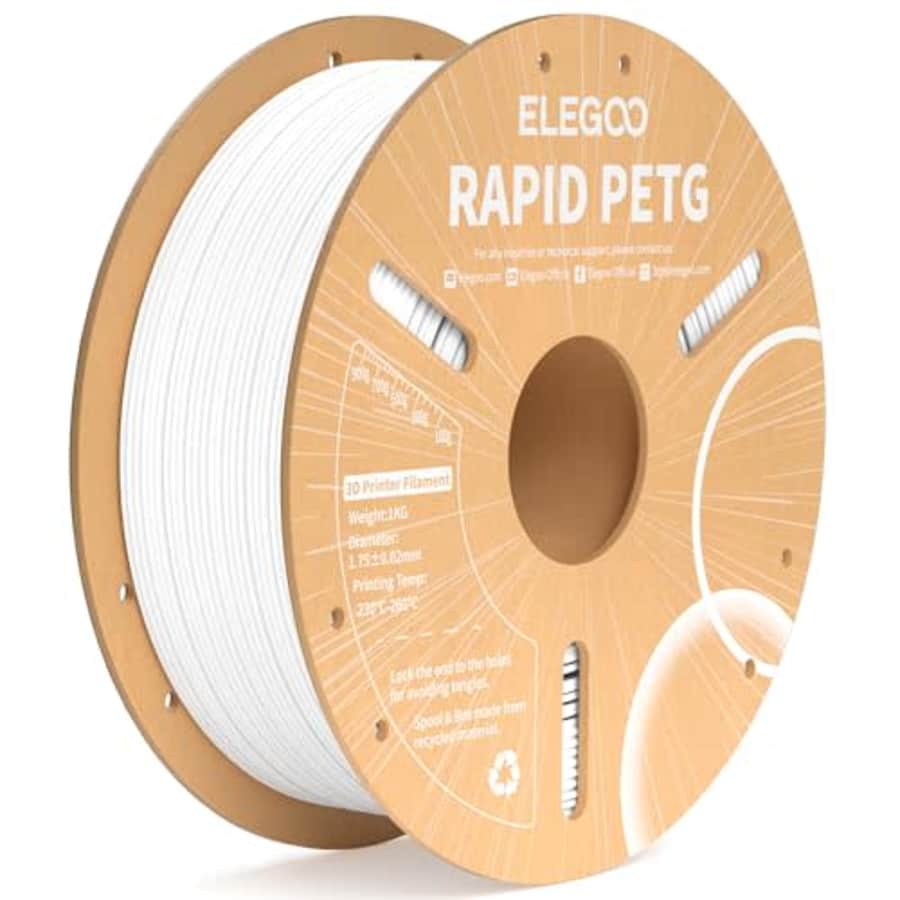 ELEGOO Rapid PETG Filament 1.75mm White 1KG, High Speed 30-600mm/s 3D Printer Filament Dimensional for $16