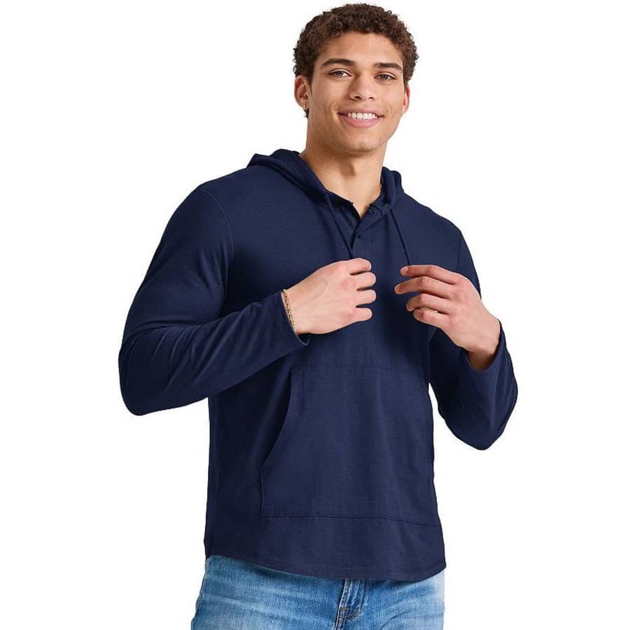 Hanes Men's Originals Cotton Henley Hoodie for $12 Hanes Men's Originals Cotton Henley Hoodie for $12