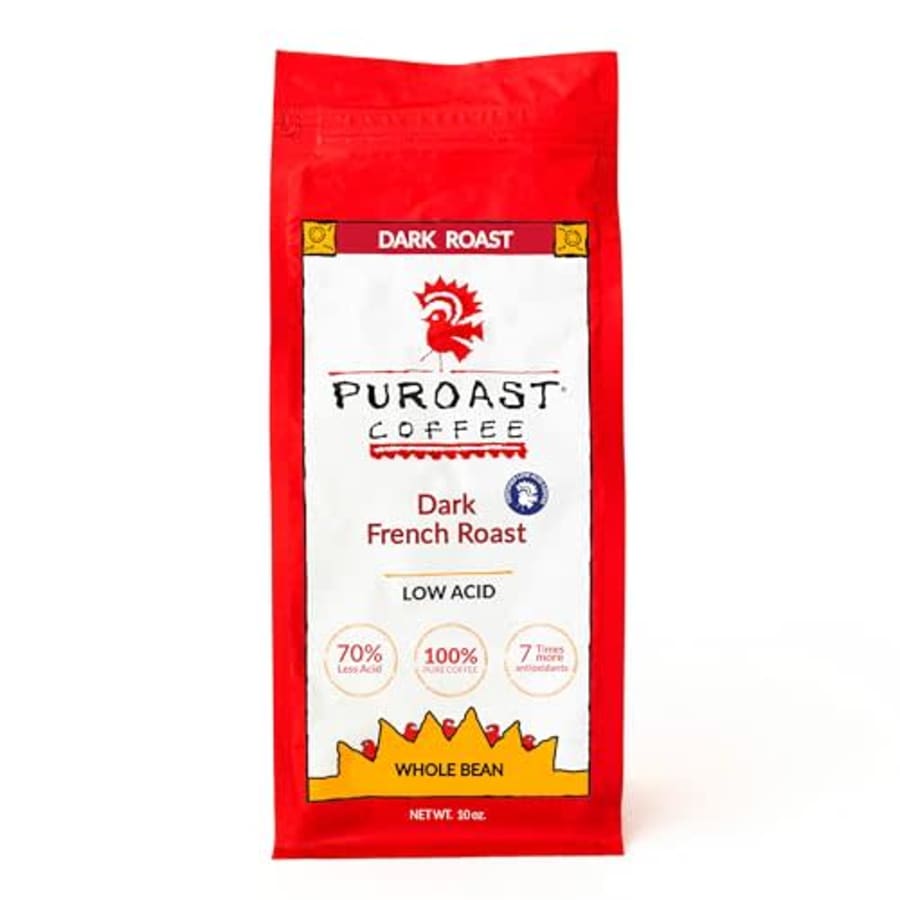 Puroast Coffee Puroast Low Acid Coffee Whole Bean, French Roast, Dark Roast, Certified Low Acid Coffee, 5.5+ PH, for $12