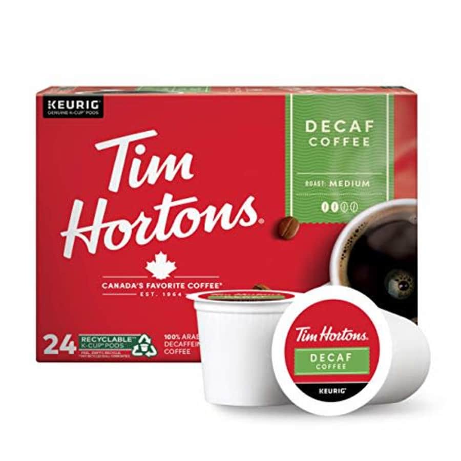 Tim Hortons Decaf, Medium Roast Coffee, Single-Serve K-Cup Pods Compatible with Keurig Brewers, for $14 Tim Hortons Decaf, Medium Roast Coffee, Single-Serve K-Cup Pods Compatible with Keurig Brewers, for $14