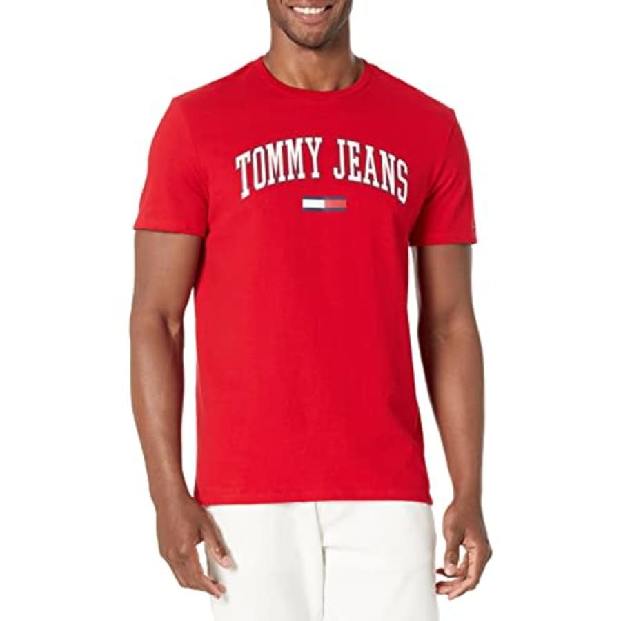 Tommy Hilfiger Men's Tommy Jeans Short Sleeve T-Shirt, Blush RED, XXL for $25