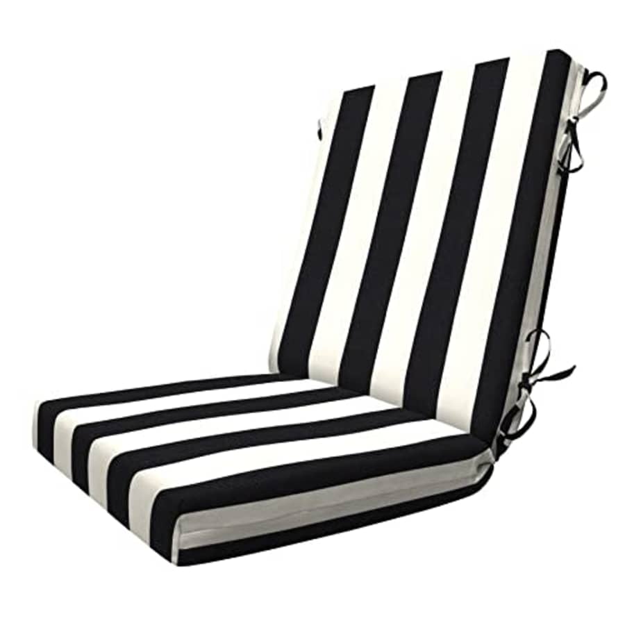Honey-Comb Honeycomb Indoor/Outdoor Cabana Stripe Black and Ivory Highback Dining Chair Cushion: Recycled for $65