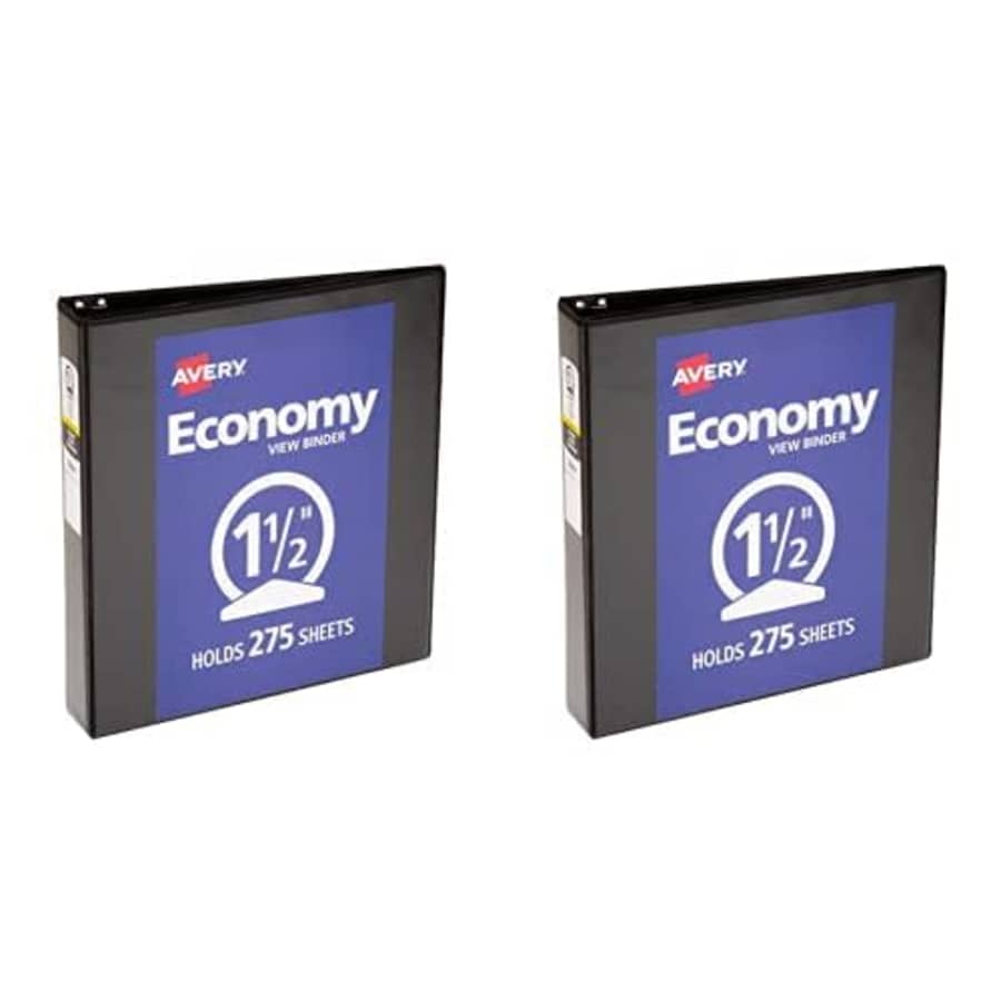 Avery Economy View 3 Ring Binder, 1.5" Round Rings, 1 Black Binder (05725) (Pack of 2) for $8