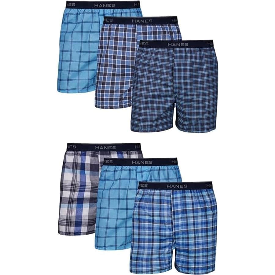 Hanes Men's Tagless Boxer Underwear 6-Pack for $15