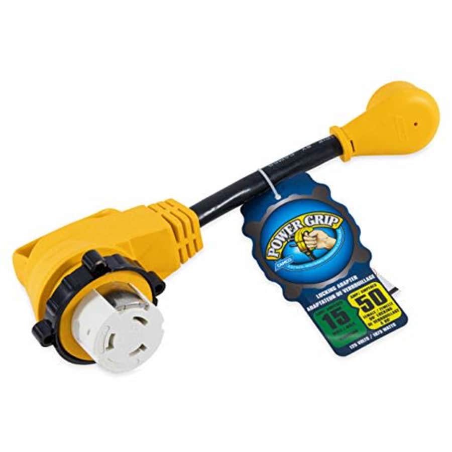 Camco 55638 Power Grip 12" Dogbone with 90 Locking Adapter - 15MStd/50FAmp for $46