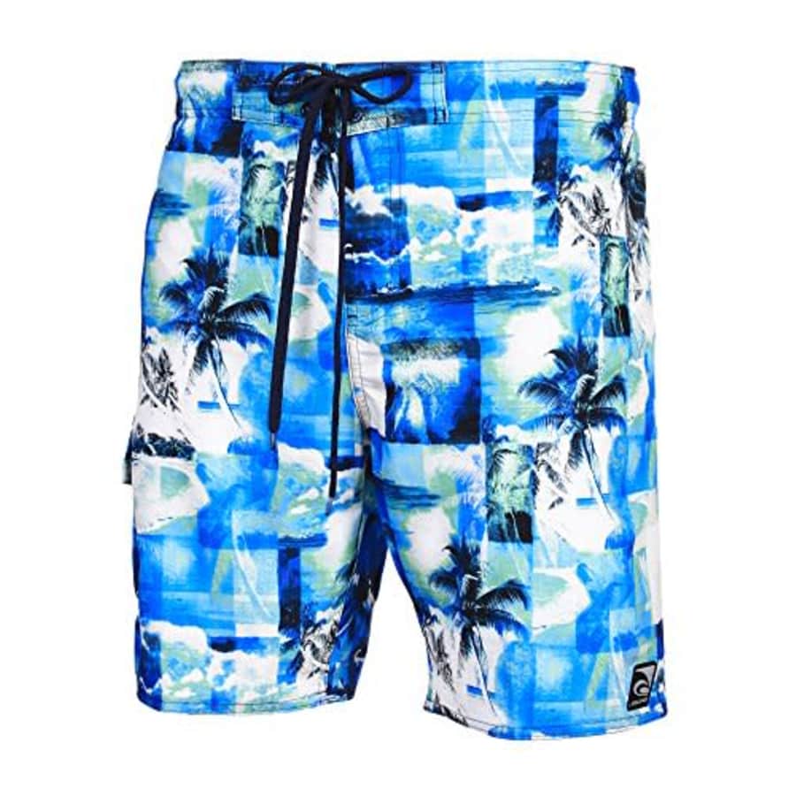 LAGUNA Mens Stretch Paradise Palm Boardshort Swim Trunks Bathing Suits Blue/Heather XX-Large for $19