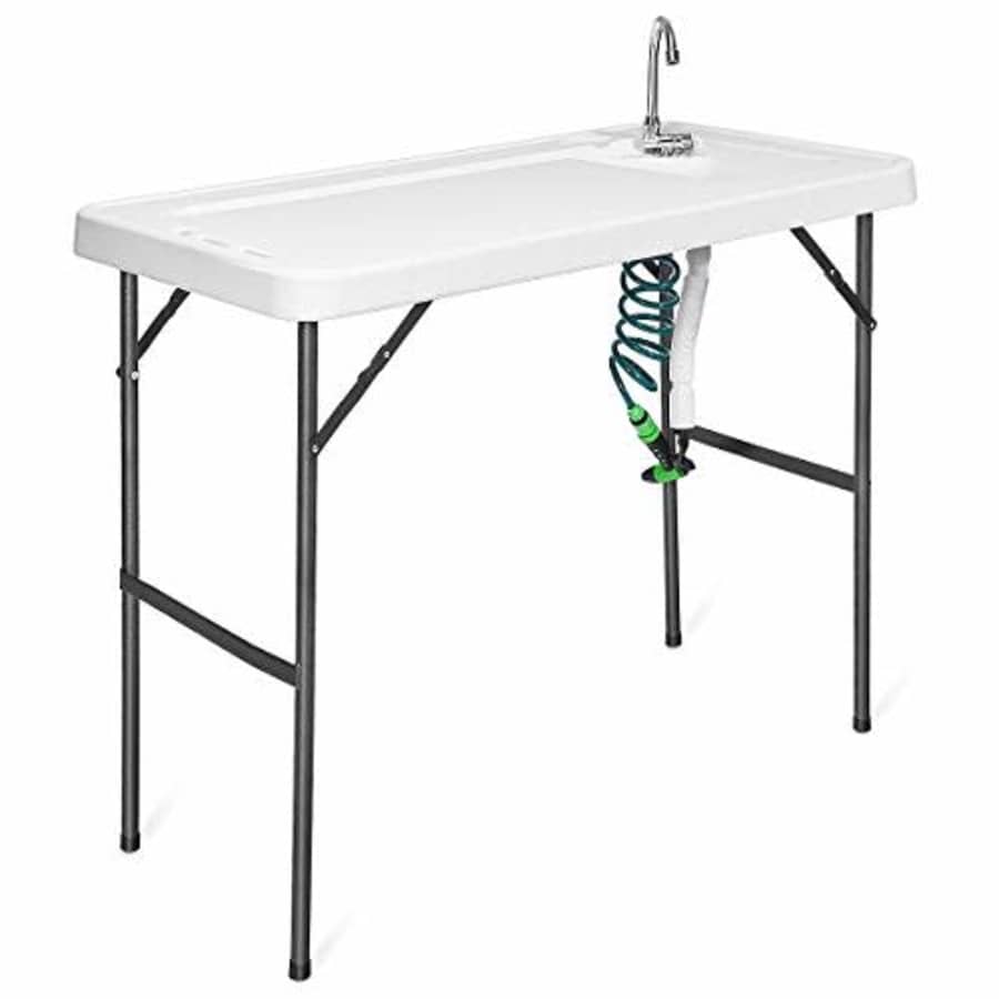 Goplus Portable Fish Cleaning Table with Sink and Spray Nozzle, Folding Outdoor Camping Sink for $100
