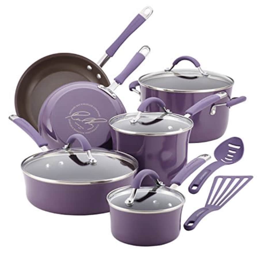 Rachael Ray Cucina Nonstick Cookware Pots and Pans Set, 12 Piece, Lavender for $208
