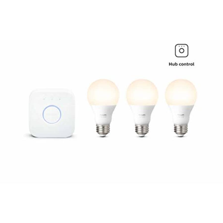 Philips Hue White LED Smart Light Bulb Starter Kit, 3 A19 Smart Bulbs & 1 Hue Hub, (Works with for $50 Philips Hue White LED Smart Light Bulb Starter Kit, 3 A19 Smart Bulbs & 1 Hue Hub, (Works with for $50