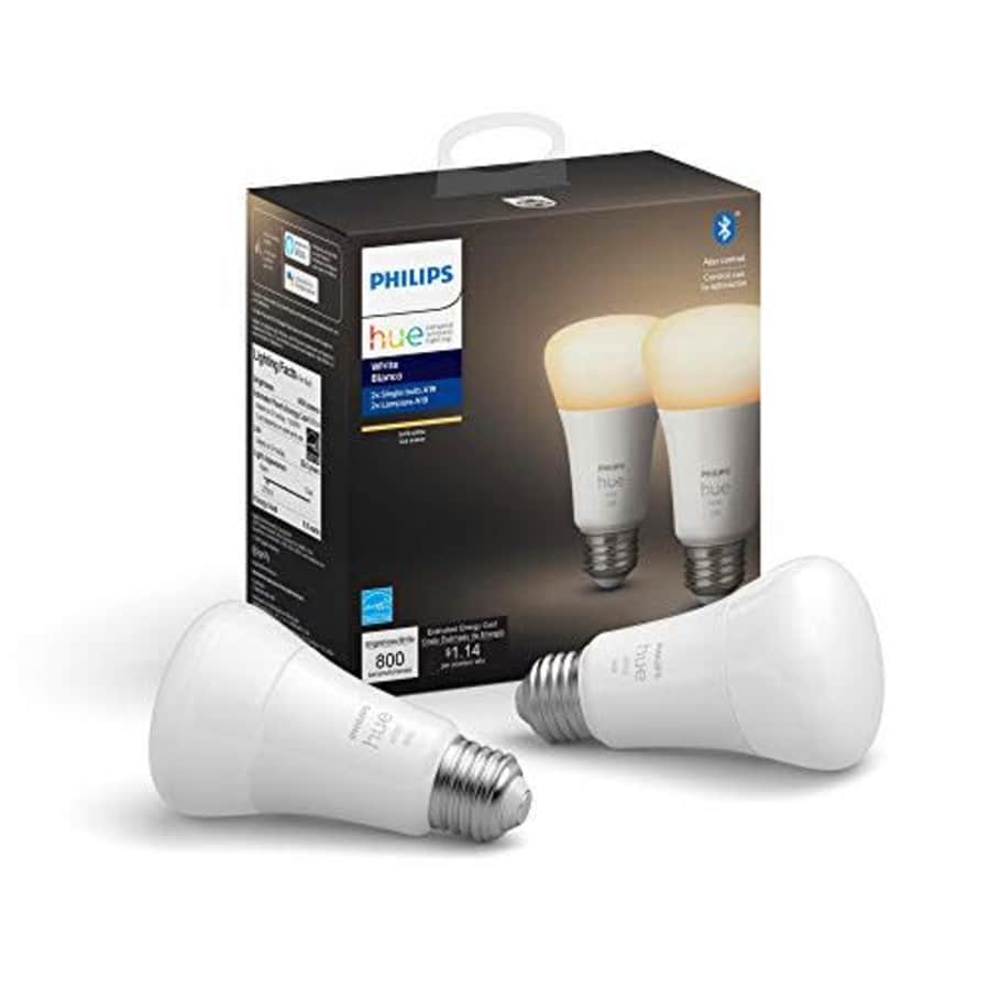 Philips Hue White 2-Count A19 LED Smart Bulb, Bluetooth & Zigbee compatible (Hue Hub Optional), for $25