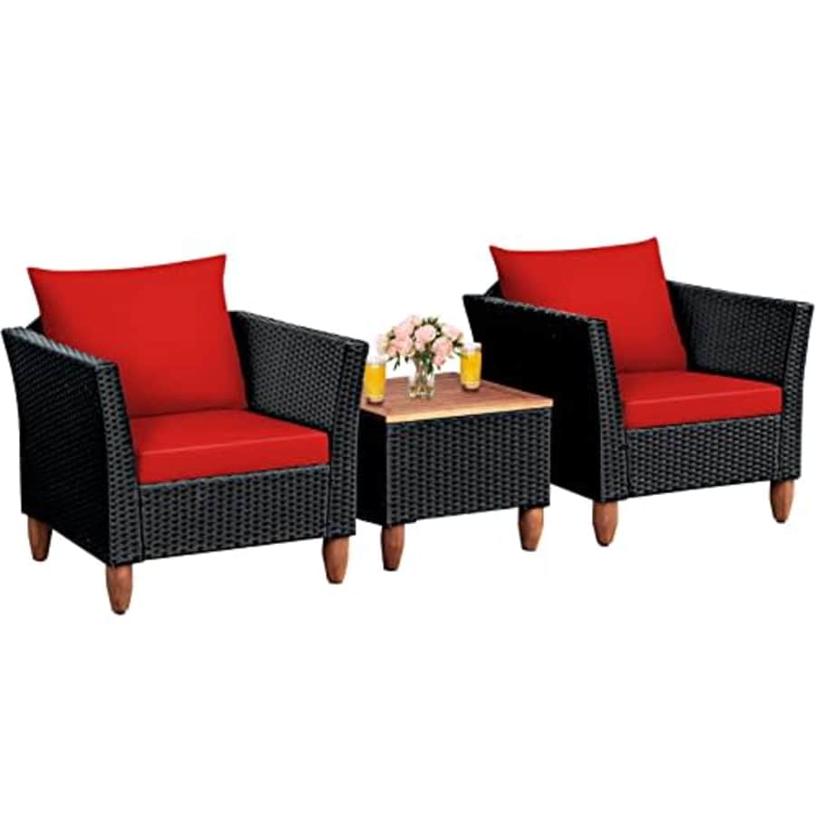 Tangkula 3 Piece Patio Furniture Set, Patiojoy Outdoor Wicker Rattan Bistro Sofa Set w/Washable for $190
