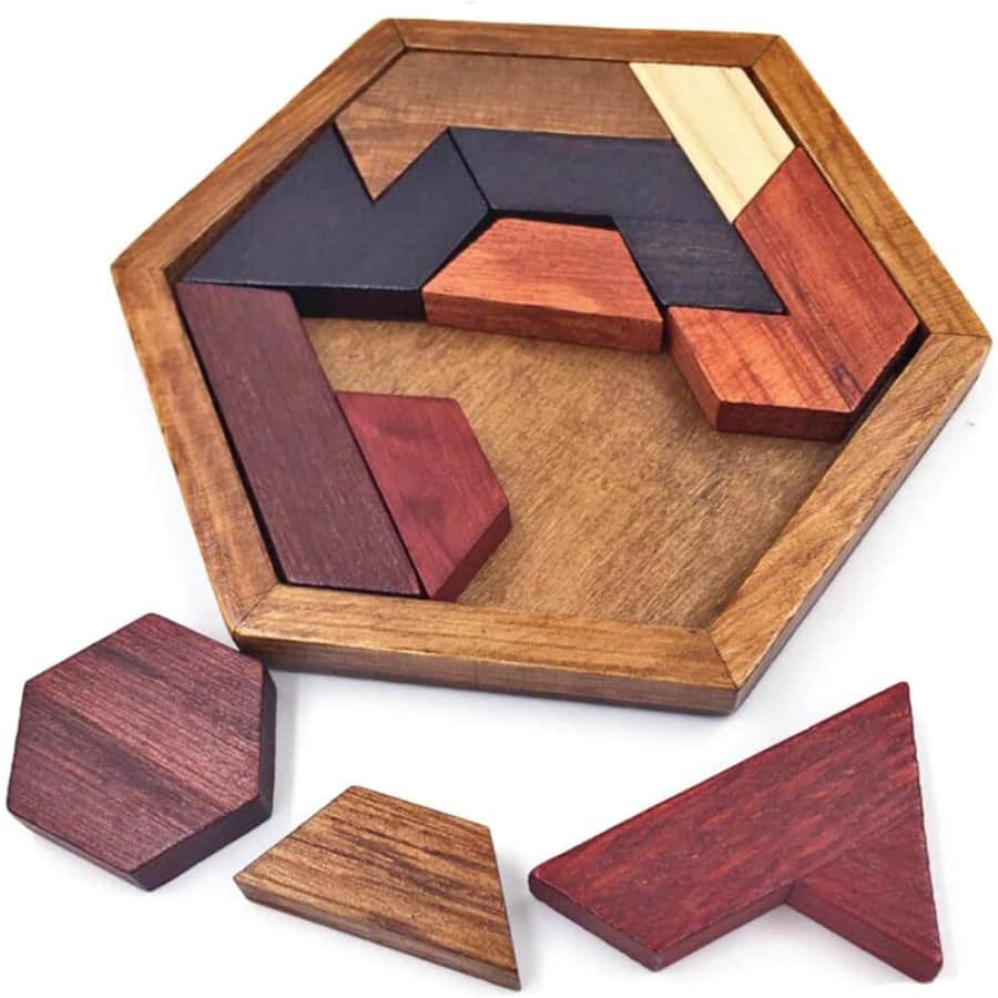 Hexagon Tangram Wooden Brain Puzzle for $9 w/ Prime