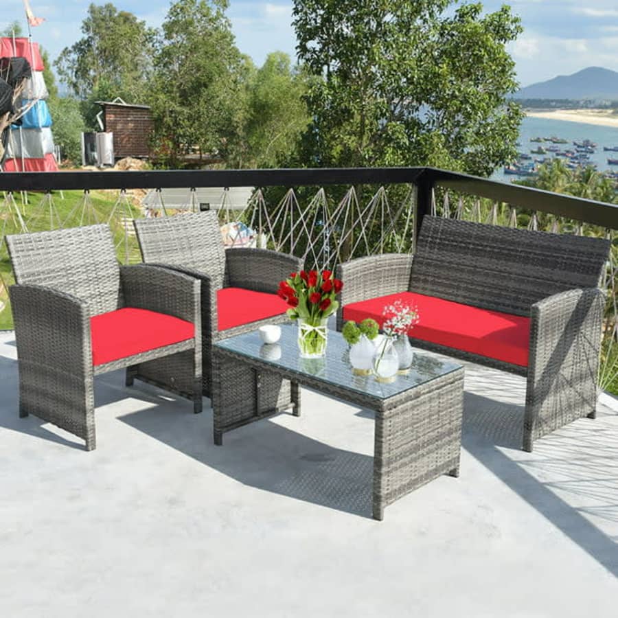 Costway 4-Piece Patio Rattan Conversation Set for $200