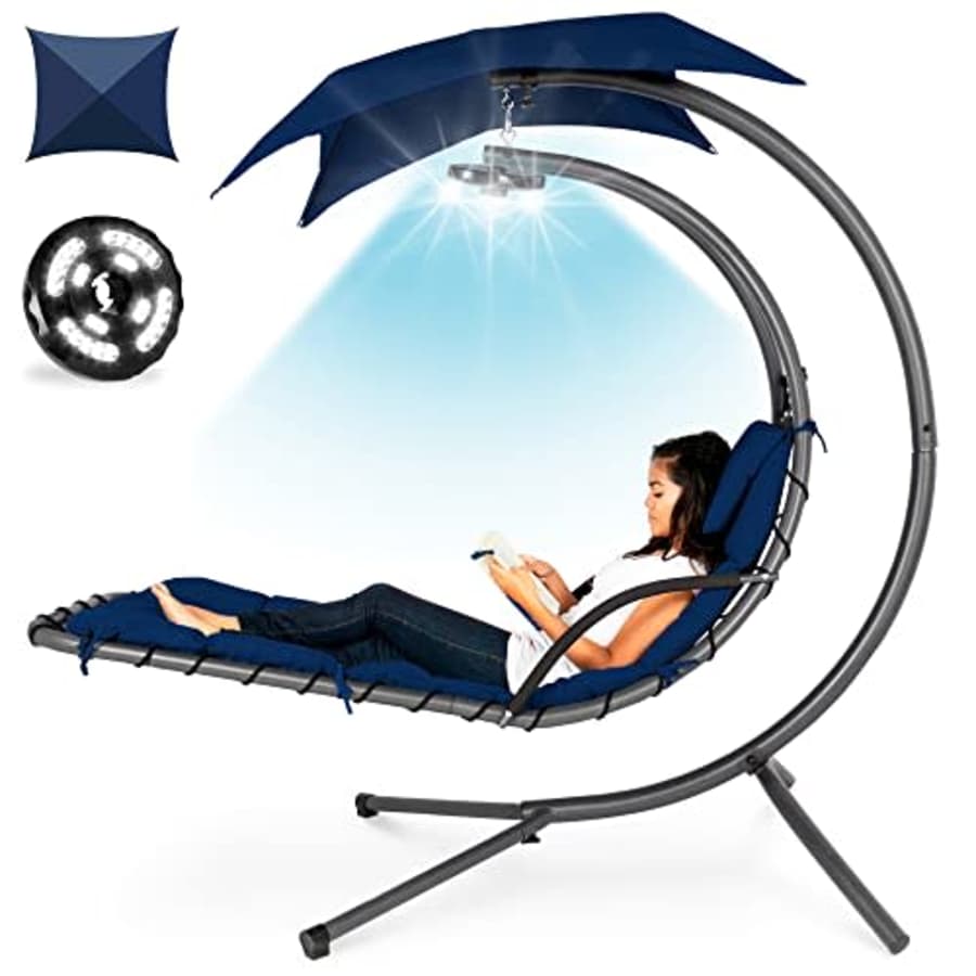 Best Choice Products Hanging LED-Lit Curved Chaise Lounge Chair Swing for Backyard, Patio, Lawn w/ for $200